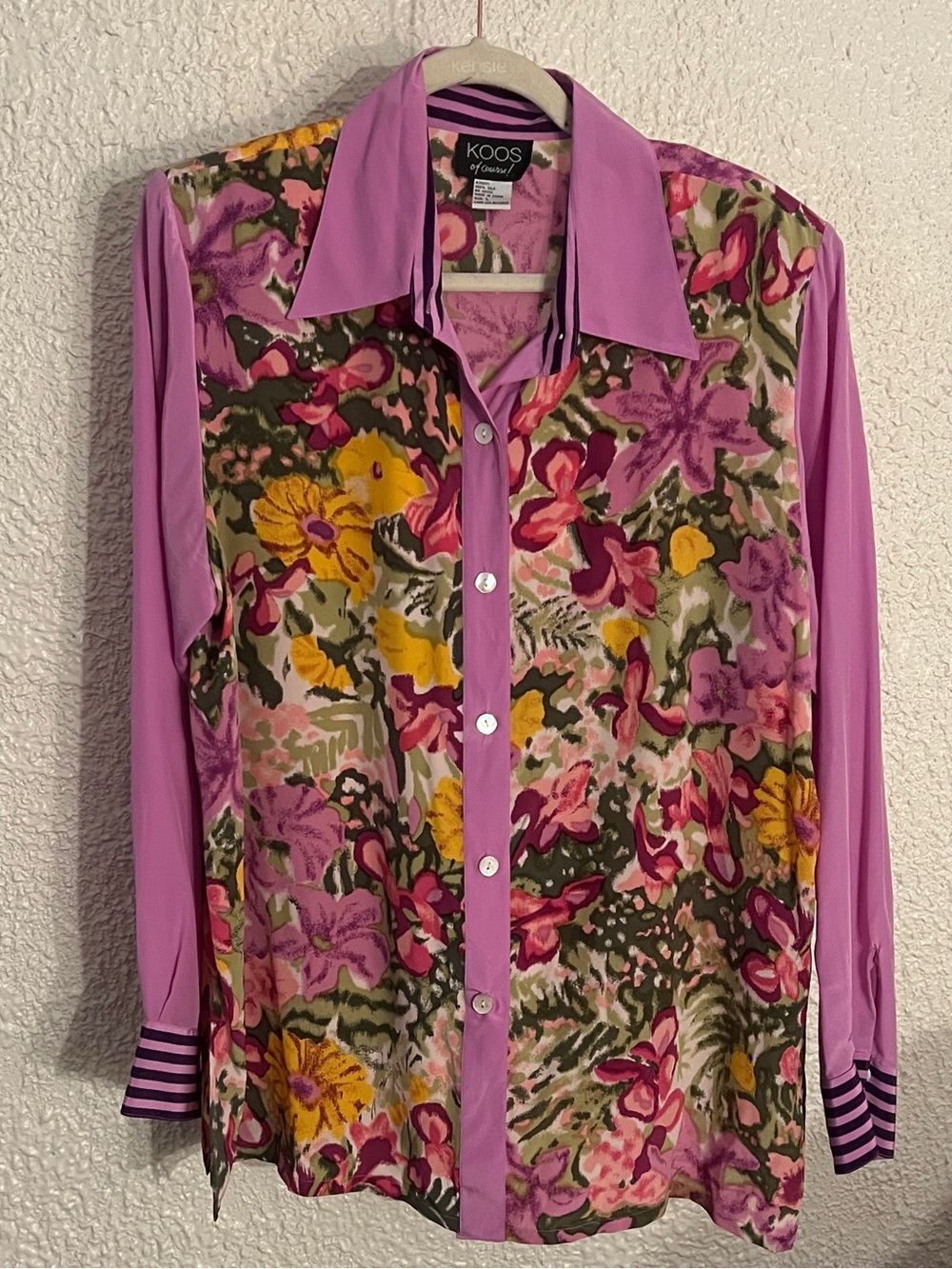 Vintage Koos Of Course 100% silk Floral Button Down Blouse